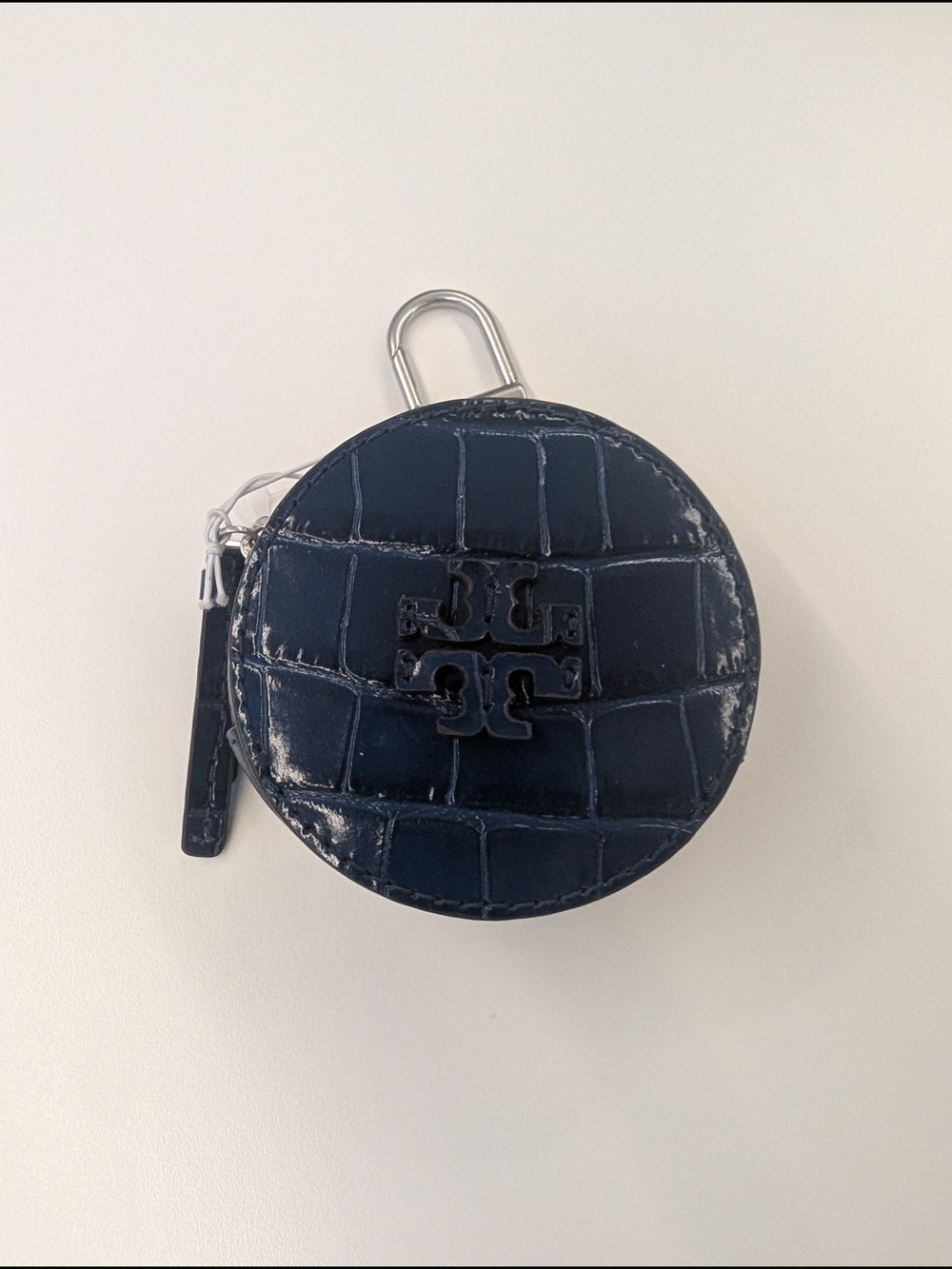 Tory Burch Thea Croc-Embossed Navy Round Key Pouch
